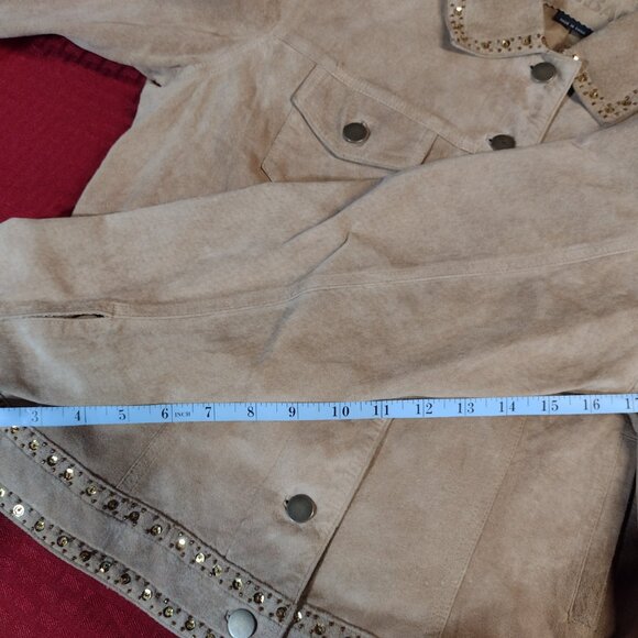 Women’s Tribal Suede Light Tan Jacket with Embellishments – Size 12 - Picture 13 of 16